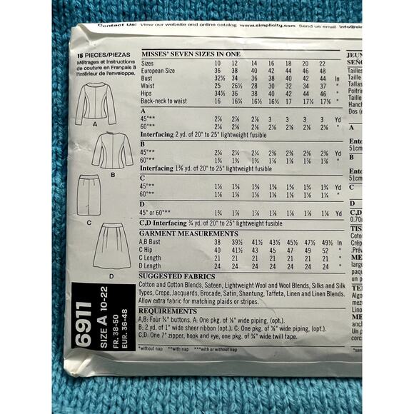 Simplicity 6911 Sewing pattern blazer pencil skirt size 10-22 - Picture 4 of 5